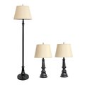 Lalia Home 3pc Metal Lamp Set 2 Table Lamps, 1 Floor Lamp Tan Shades and Restoration Bronze Finish LHS-1003-RZ